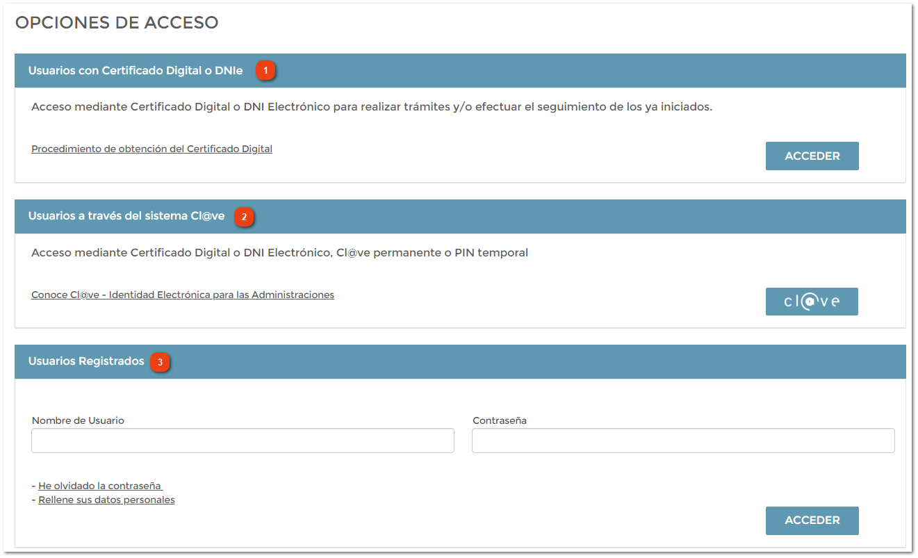 1. Opciones de Acceso